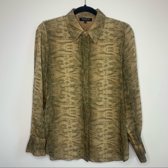 Lafayette 148 New York Tops - Lafayette 148 Brown Silk Blend Julianne Python Print Shirt Button-down Top